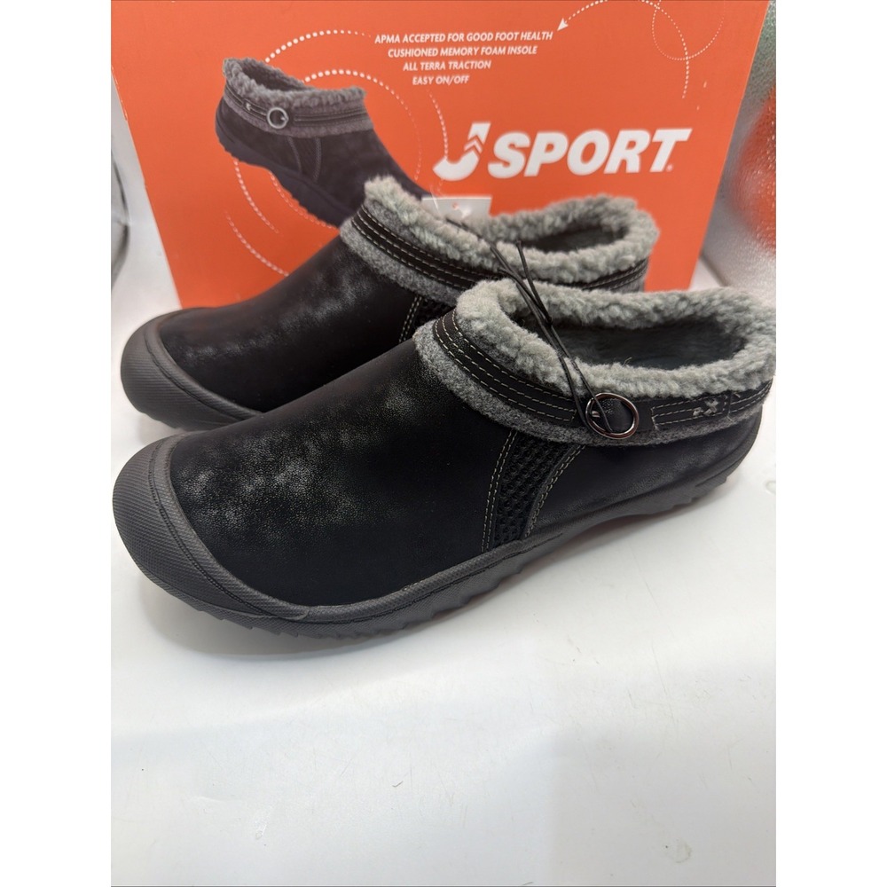 JSport Janie Women Black Slip On Shoes S6JAN01 Casual Faux Fur Lining Size 9 NIB